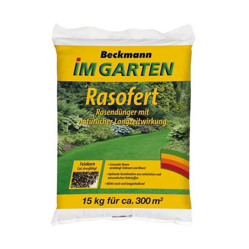 [BONI-10122] 15 kg Gräsmattegödsel Beckmann Rasofert®, organisk-mineralisk för ca. 300 m²