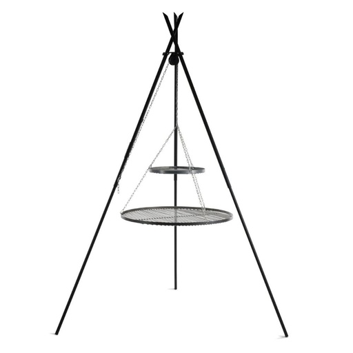 [BONI-C111446] Svänggrill "TIPI" 210 cm + Dubbelgaller 70 cm och 40 cm i naturligt stål