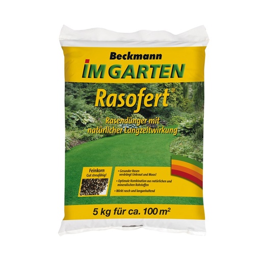 [BONI-10100D] 5 kg Gräsmattegödsel Beckmann Rasofert®, organisk-mineralisk för ca. 100 m²